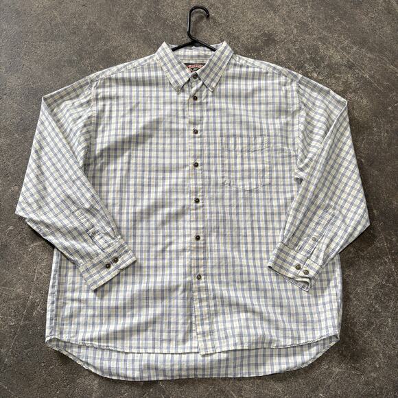 Vintage 90s Reebok Golf Shirt Mens XL White Yellow Plaid Long Sleeve Button Up - Picture 1 of 8